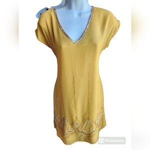 NWT Karlie Gold Beaded Sequin V Neck Dress Size S